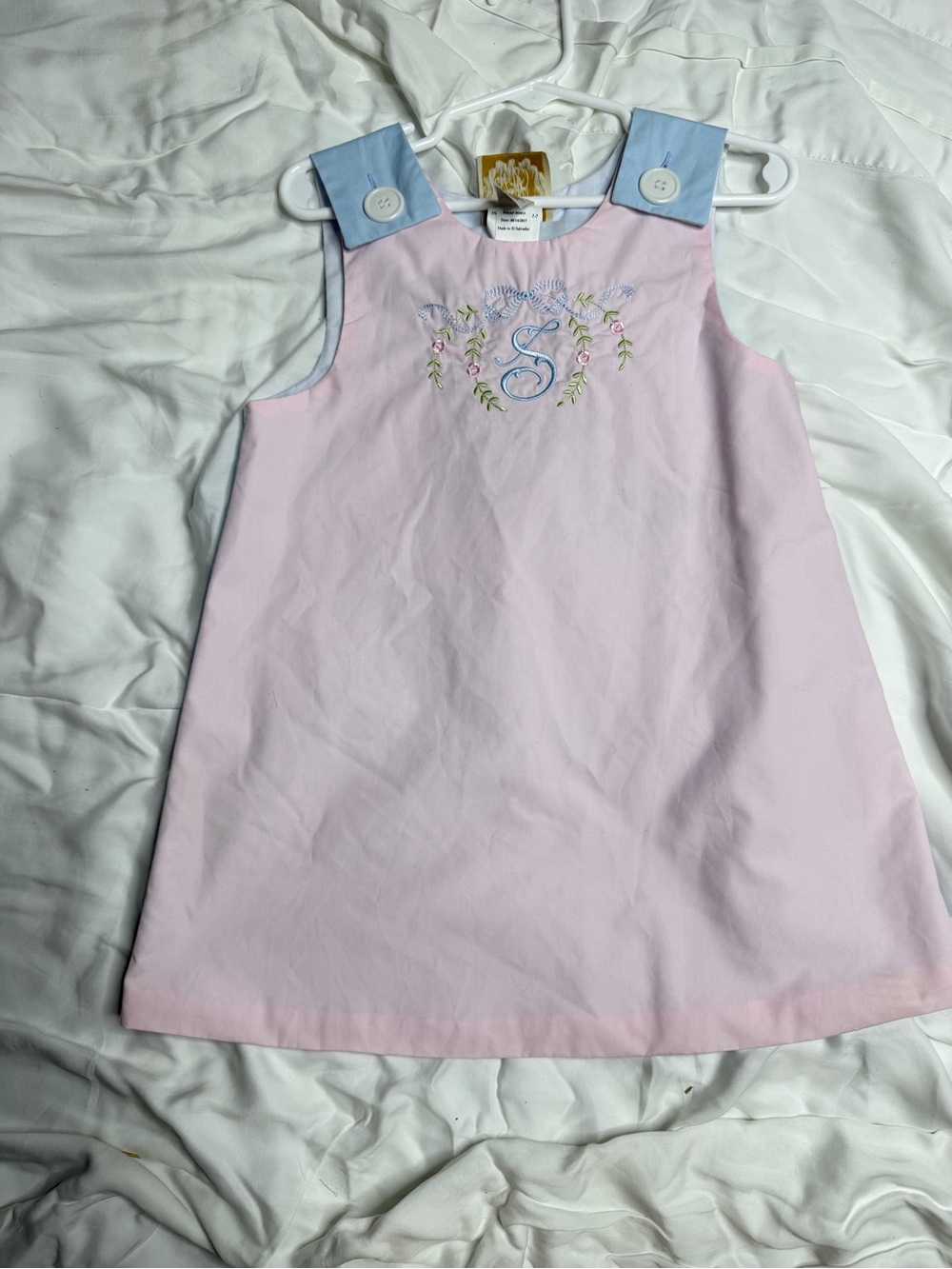 The Beaufort Bonnet Company Pink Dress with Blue Shoulder Tabs